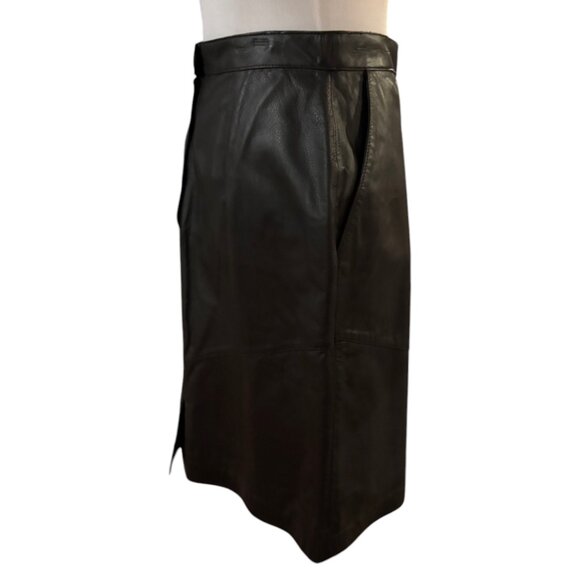 Evan Davies Vintage Leather Skirt pencil Petite 80s 90s black high waist 10P - Picture 8 of 14